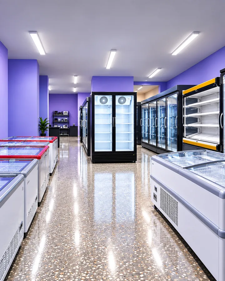 Eco Cool showroom with glass-door refrigerators and chest freezers
