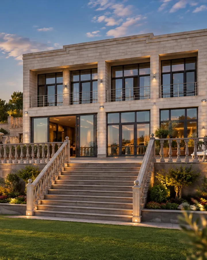 Ricci GuestHouse property with terrace and garden at sunset, city view beyond
